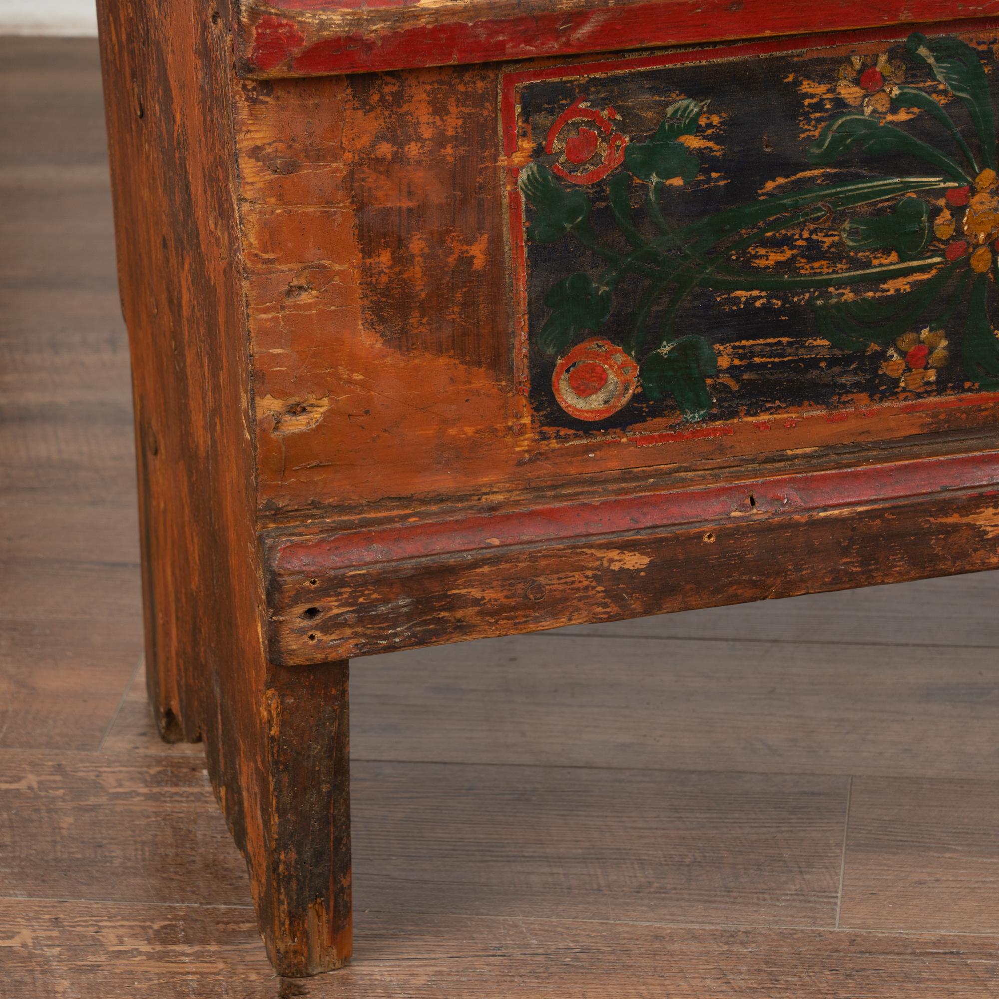 Long Hand Painted Bench With Storage, Hungary circa 1900 4
