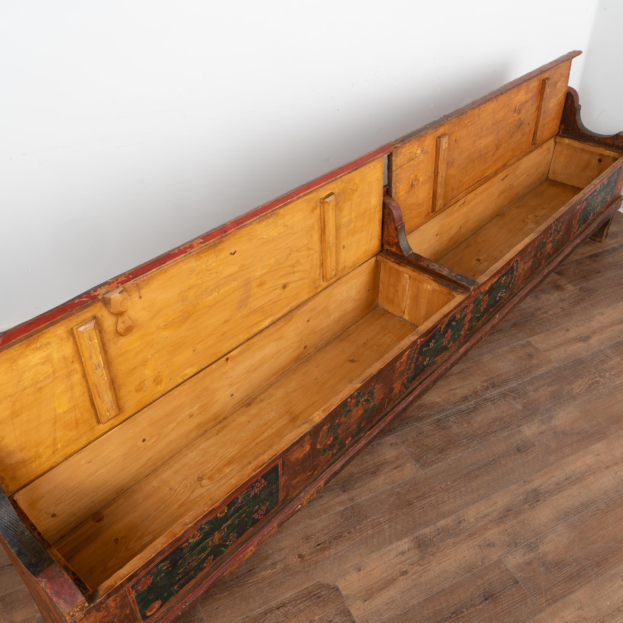 Hungarian Long Hand Painted Bench With Storage, Hungary circa 1900