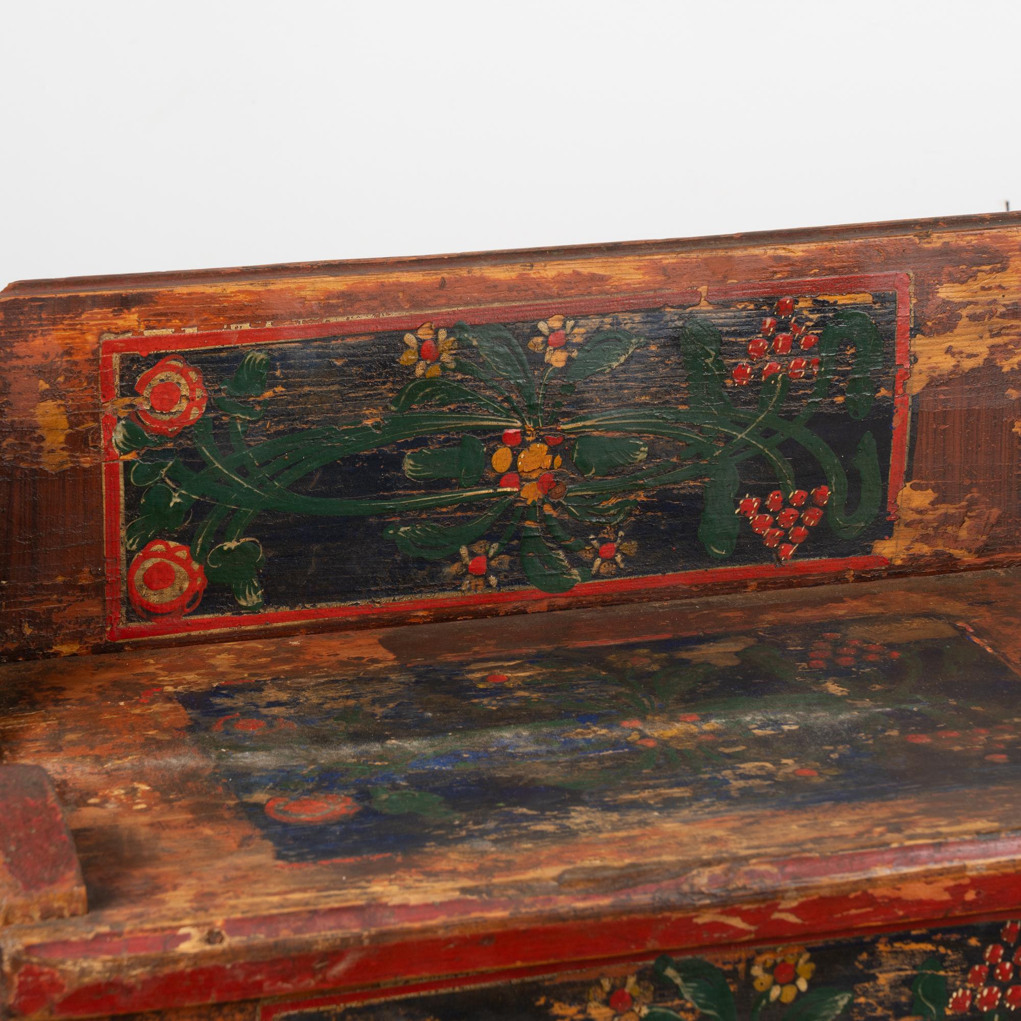 20th Century Long Hand Painted Bench With Storage, Hungary circa 1900