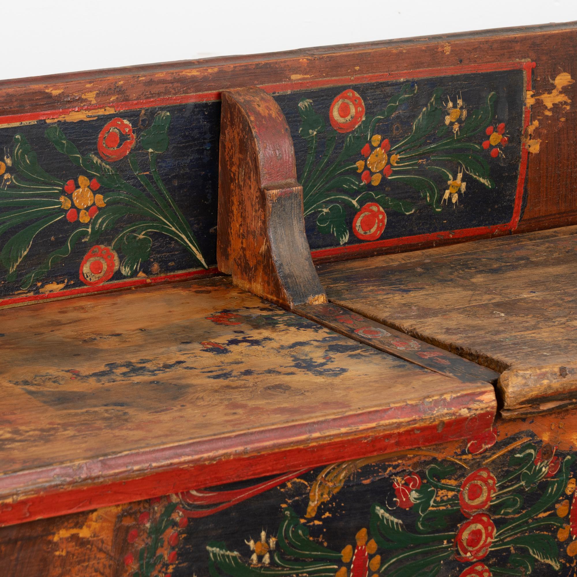 Long Hand Painted Bench With Storage, Hungary circa 1900 1