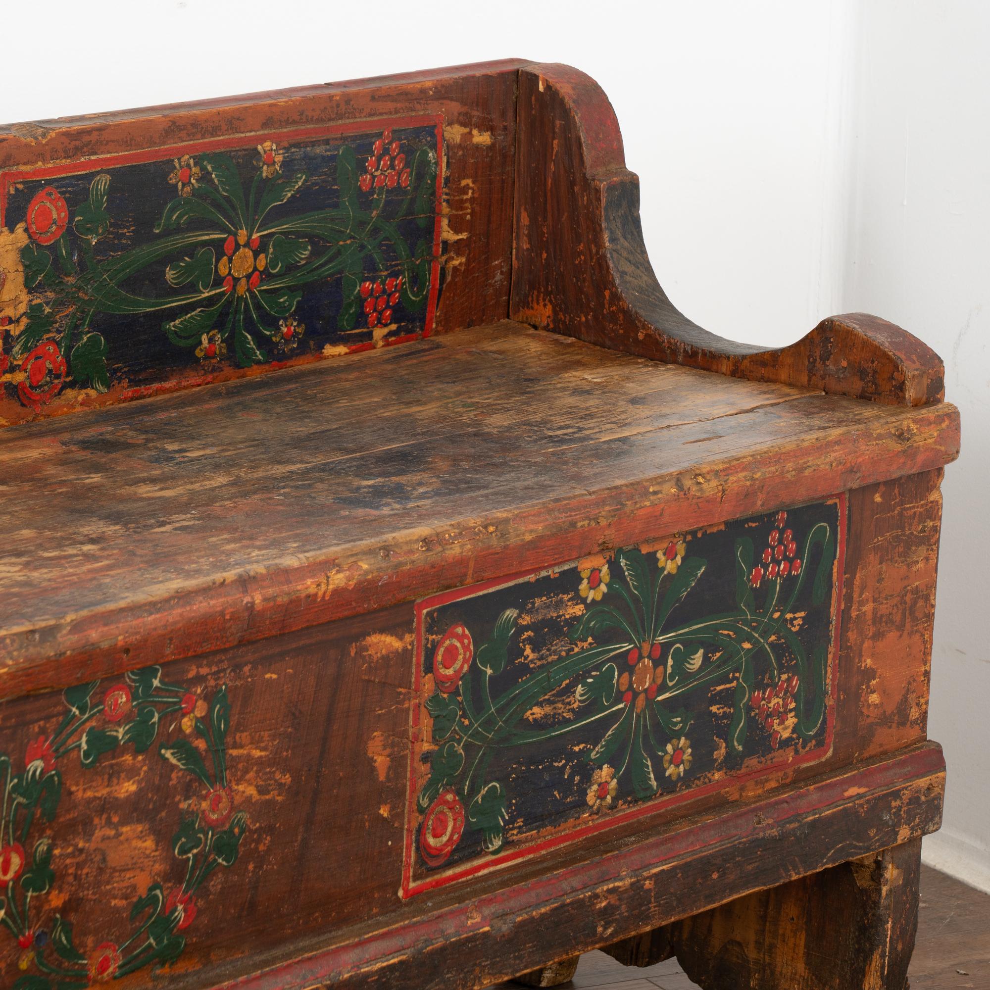 Long Hand Painted Bench With Storage, Hungary circa 1900 2