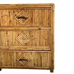 Long Hollywood Regency Split Reed Bamboo 6 Drawer Low Dresser Chest of Drawers