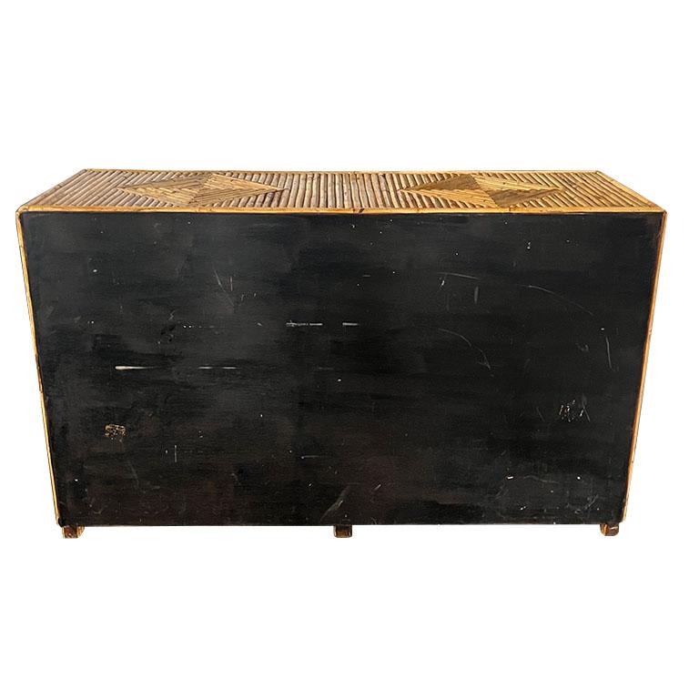 Metal Long Hollywood Regency Split Reed Bamboo 6 Drawer Low Dresser Chest of Drawers For Sale