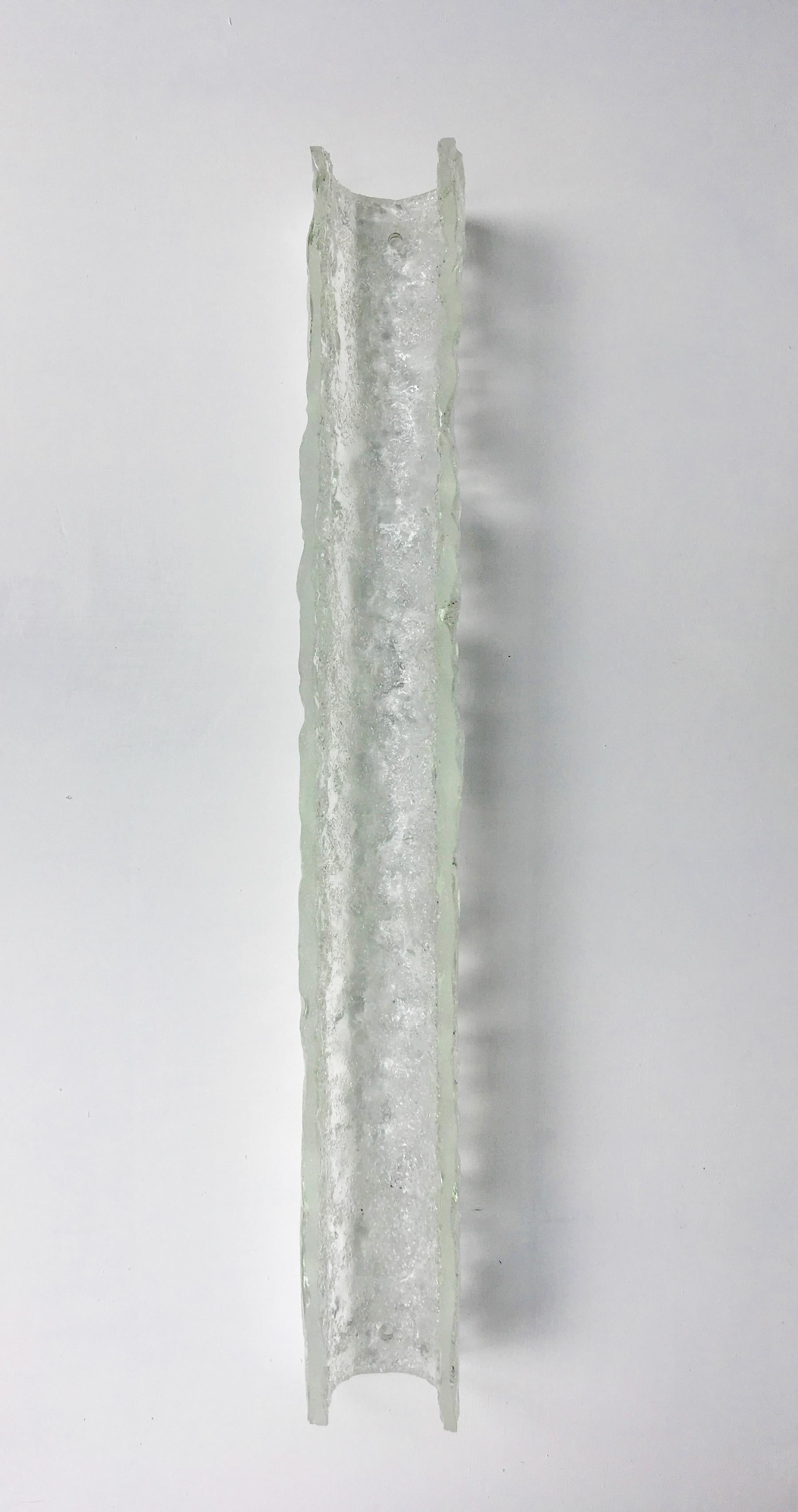 Art Glass Long Ice Glass Vanity Sconce by Hillebrand, Germany