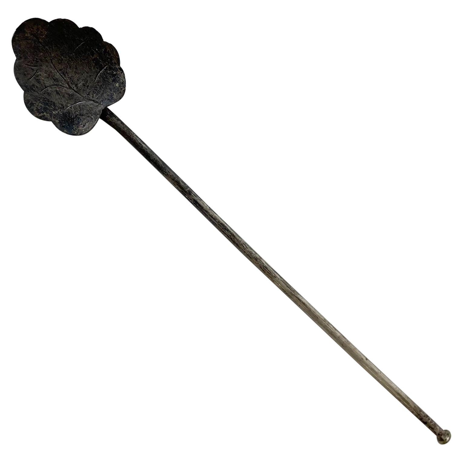 Cucchiaio da cocktail lungo per ghiaccio con scultura a forma di foglia in argento 925 Messico 1950 in vendita