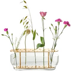 Lange Vase „Ikebana“ aus mundgeblasenem Mouth-Blown-Glas und Messing für Fritz Hansen