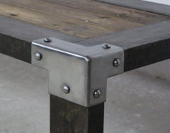 Long Industrial Coffee Table Made from Riveted Iron and Wood, 1950s