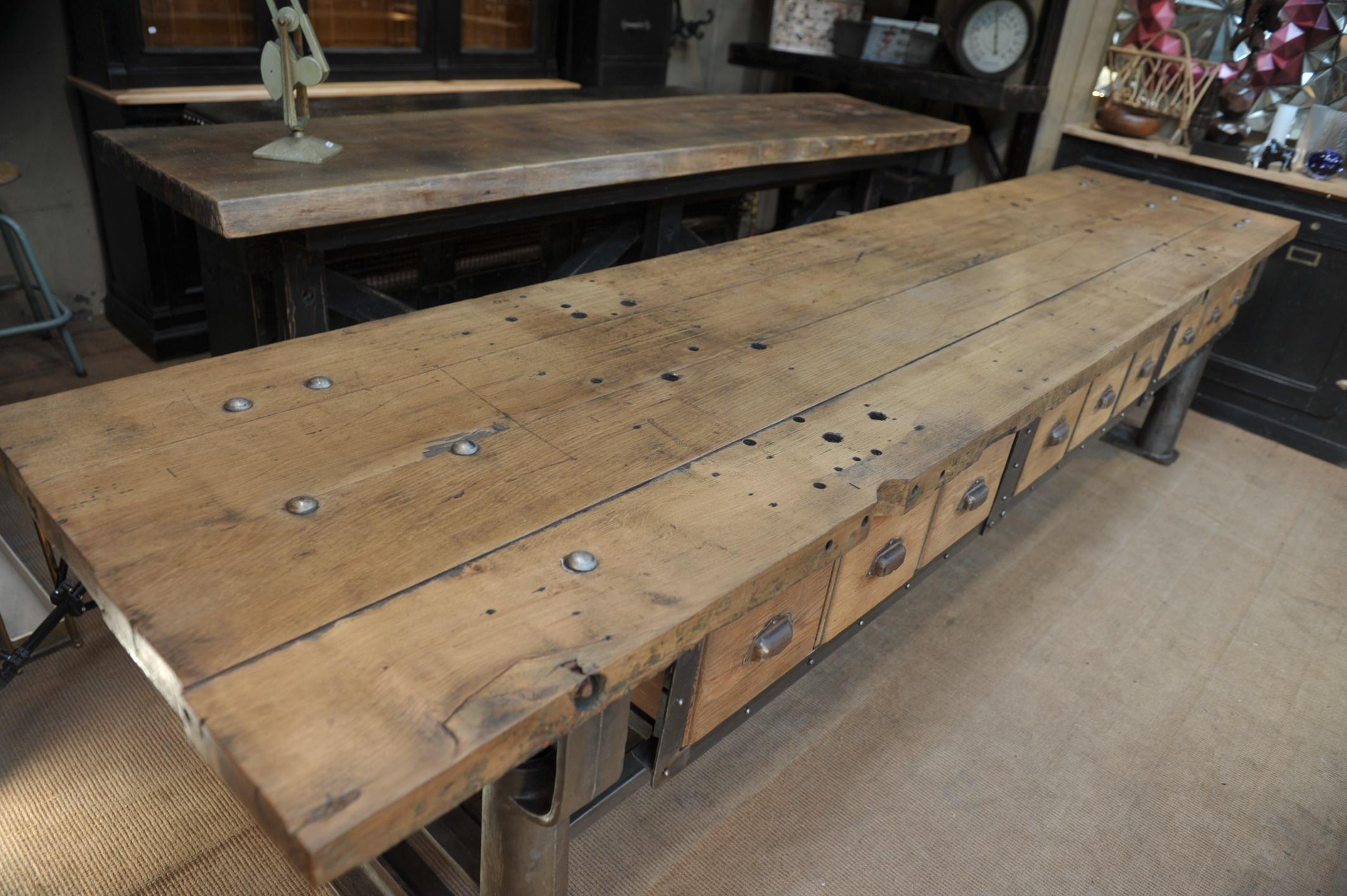Long Industrial Work Console Table in Cast Iron with 9 Drawers Franc, circa 1900 For Sale 4