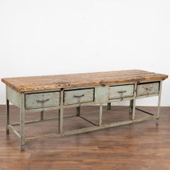Long Industrial Work Table Kitchen Island with 4 Drawers, Hungary circa 1920-40