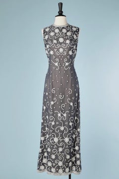 Long ink evening gown full embroidered with beads and sequins CURIEL