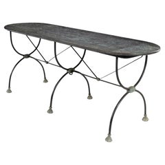 Antique Long Iron Console Table with Bluestone Top