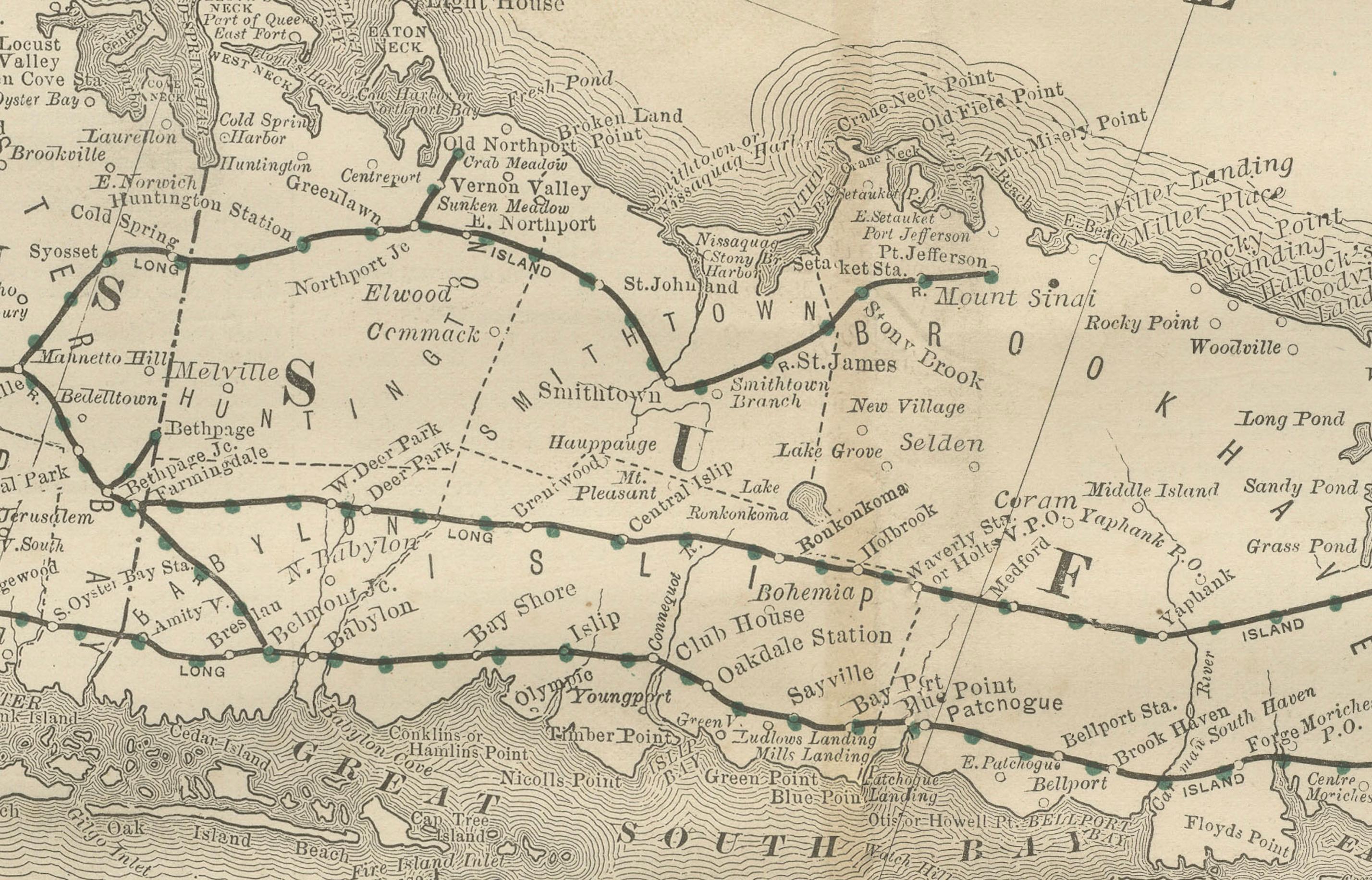 XIXe siècle Long Island New York Antique Map c.1888 - The Empire State, Railroads en vente