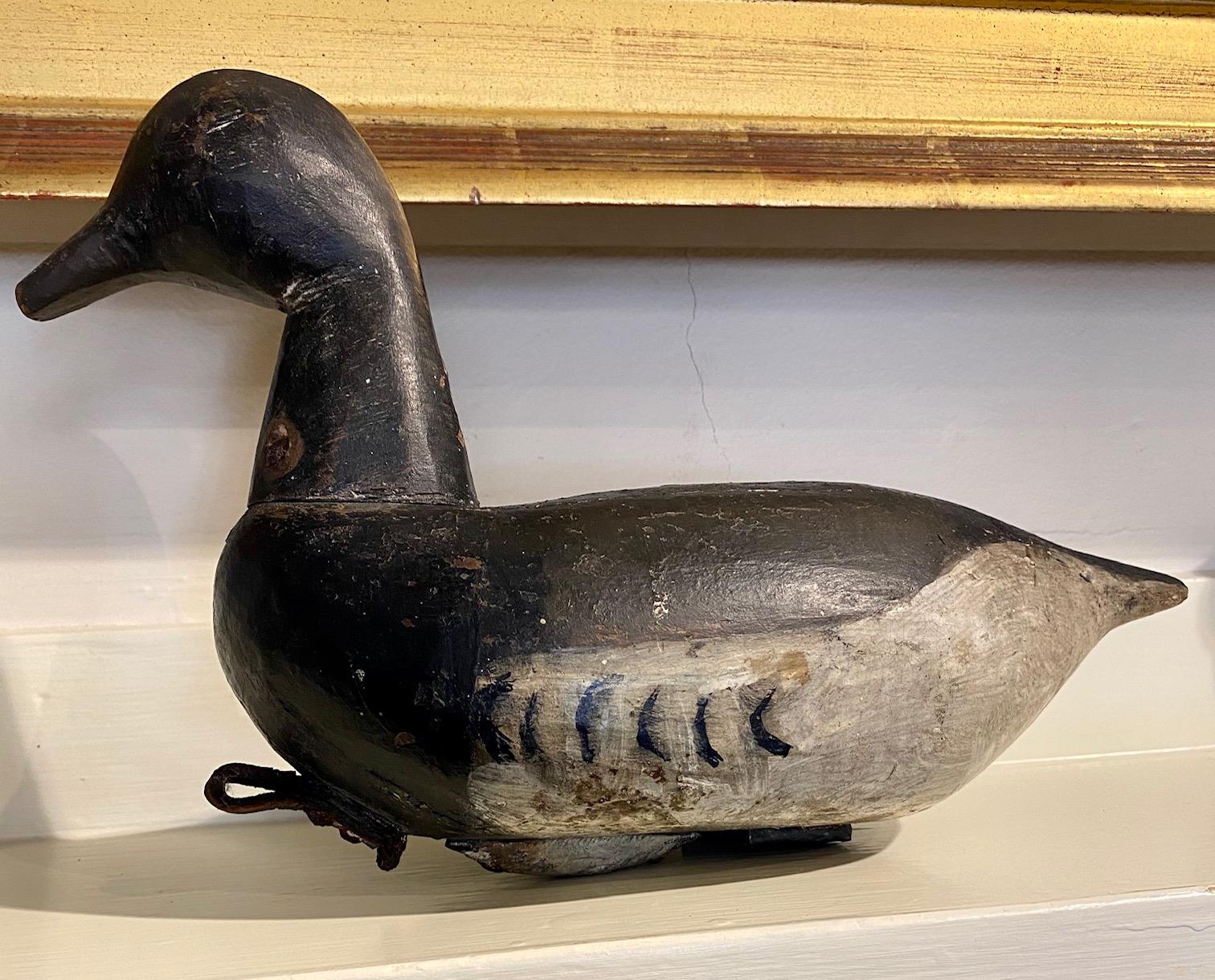 Antique long Island root head Brant Decoy by the Verity Family, Seaford, NY, circa 1890, an early high head model in alert posture, with the rig owner's name on bottom. The decoy show all the style and attitude associated with the Verity family, one