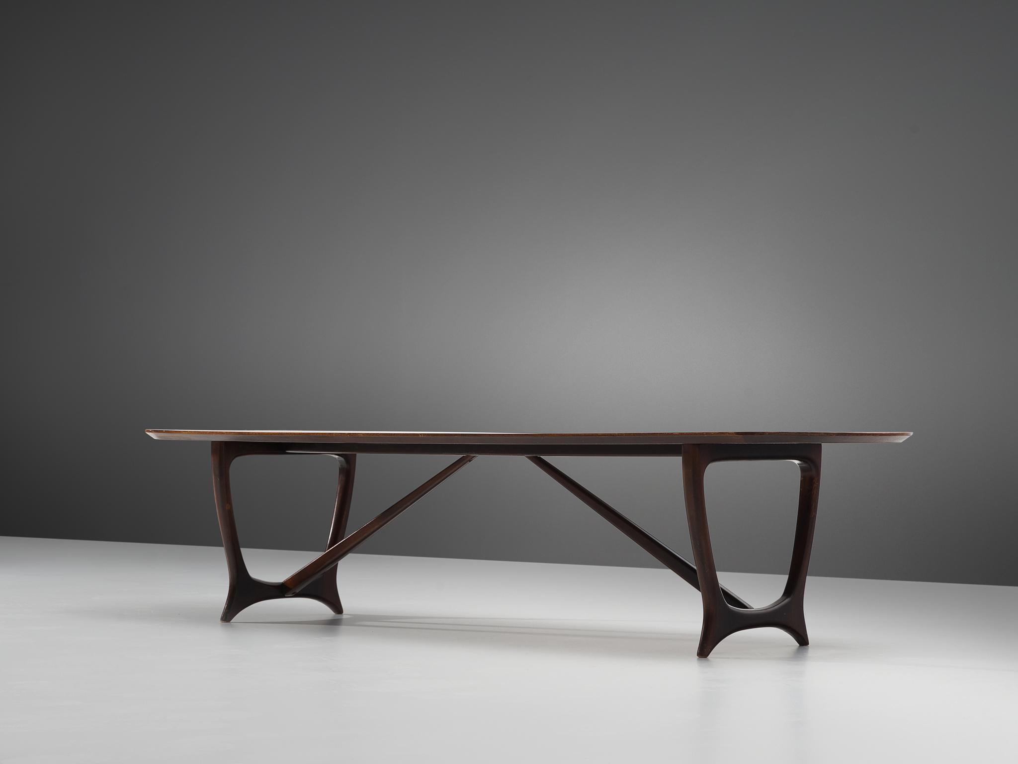 Late 20th Century Long Italian Marquetry Coffee Table in Walnut and Rosewood