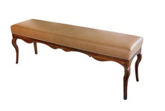 Long Italian Rococo Style Bench with Leather Upholstery