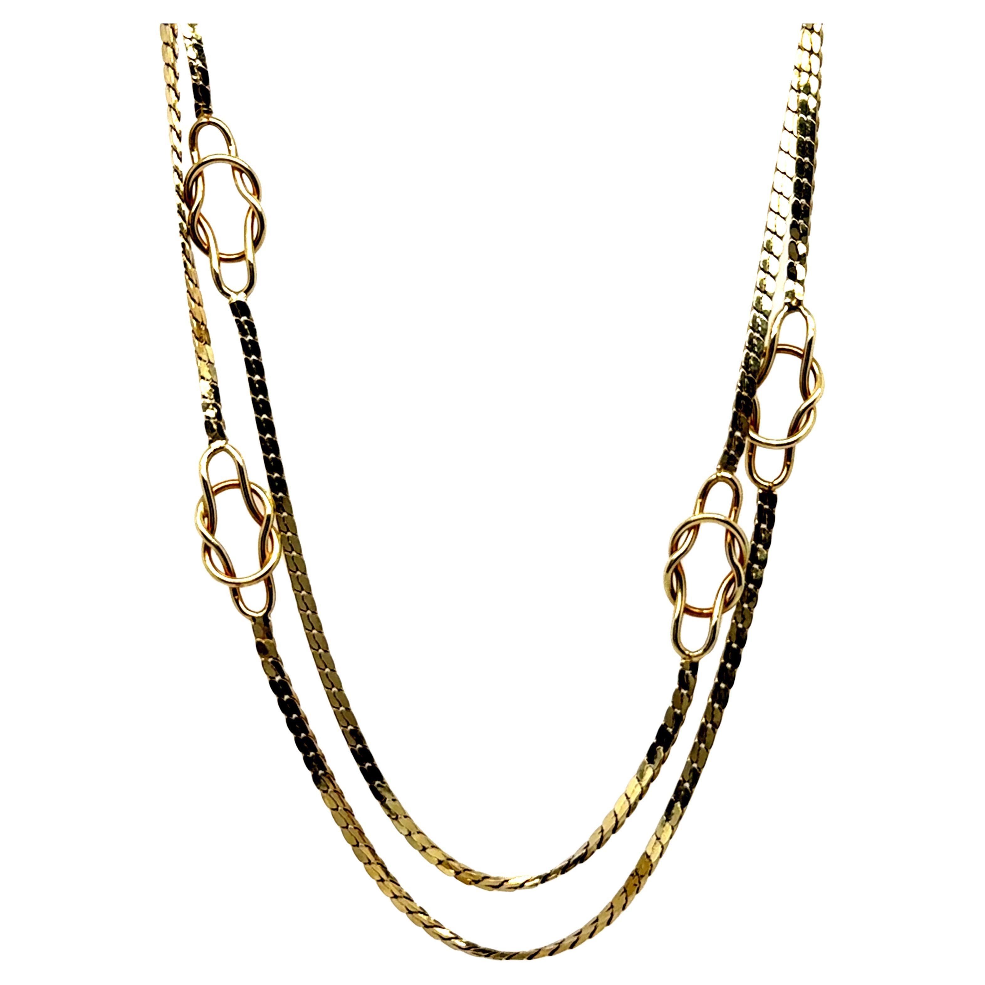 Longue chaîne italienne vintage en or jaune 14 carats « S » avec chaînes à nœuds, 36 pouces.
