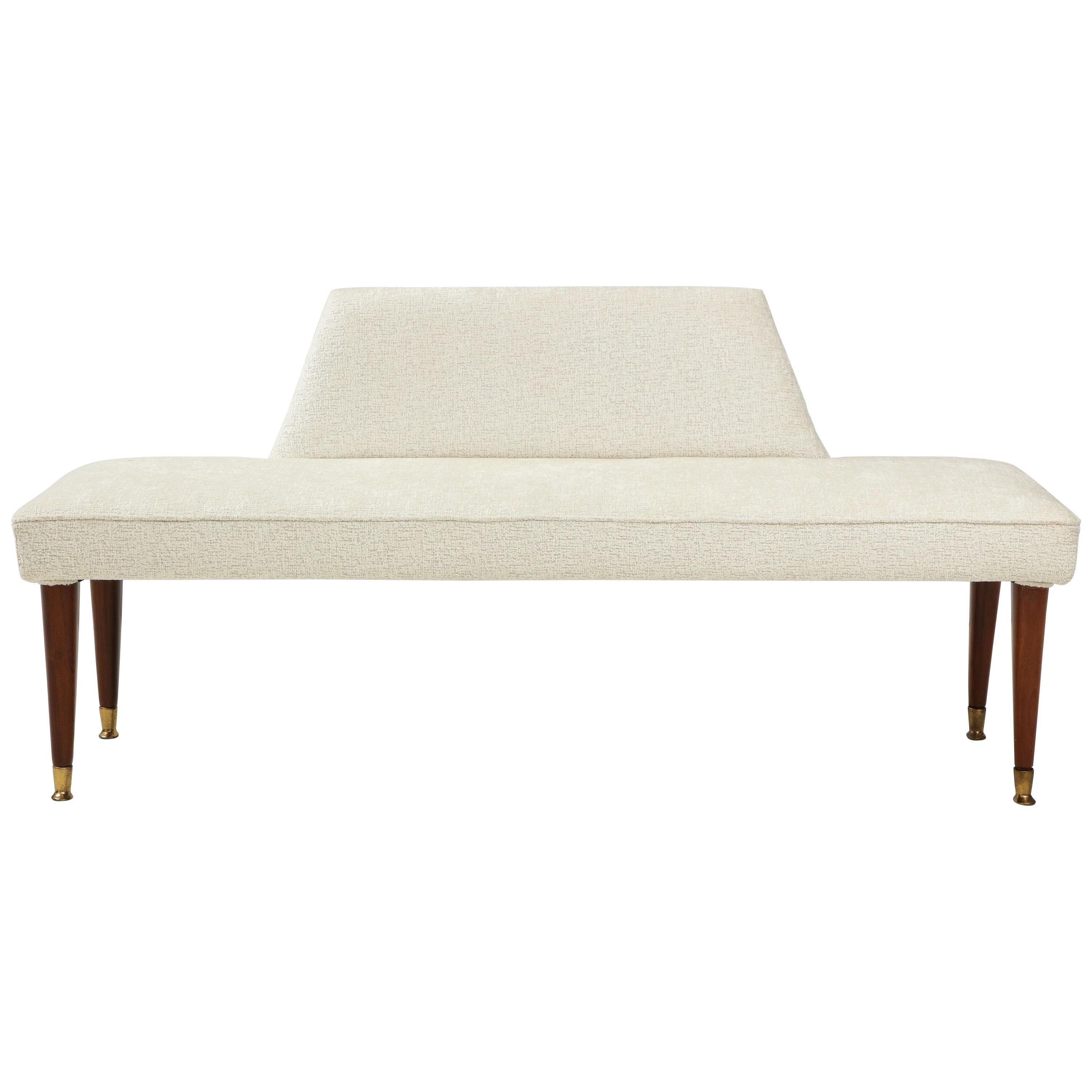 Long Ivory Boucle Bench or Banquette with Half Back, Italy, 1960s