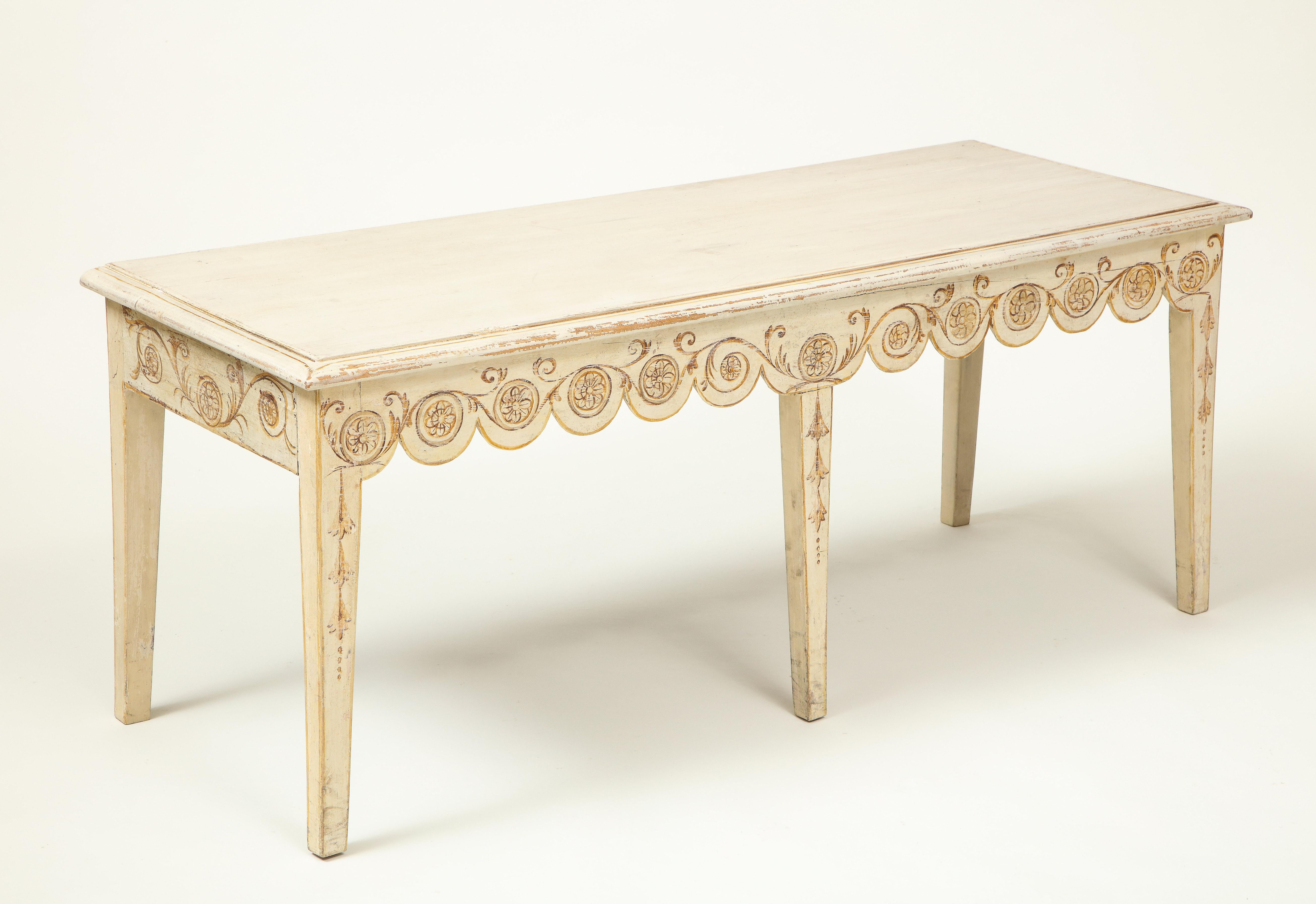 Long Ivory-Painted Hall Bench 5