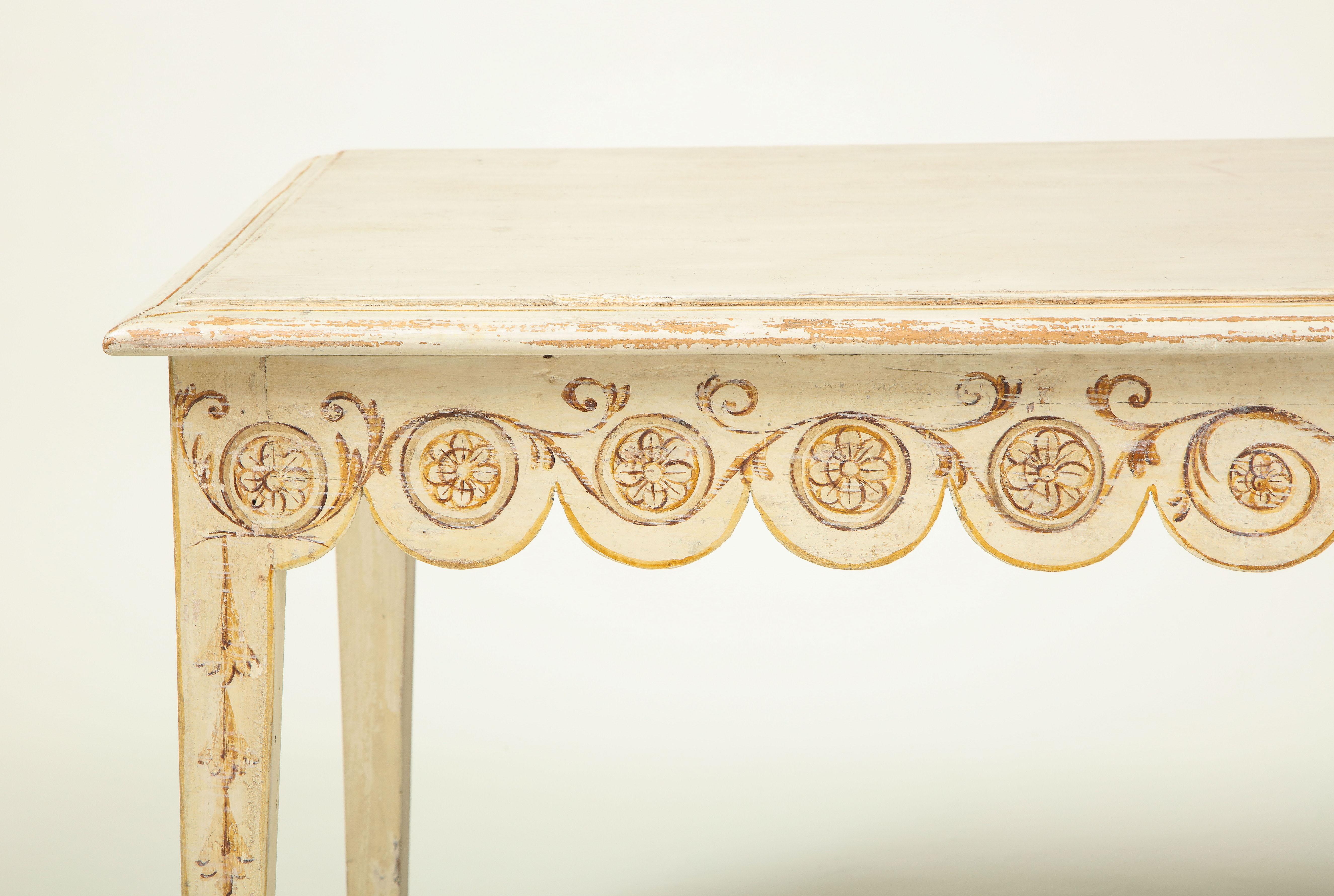 Neoclassical Long Ivory-Painted Hall Bench