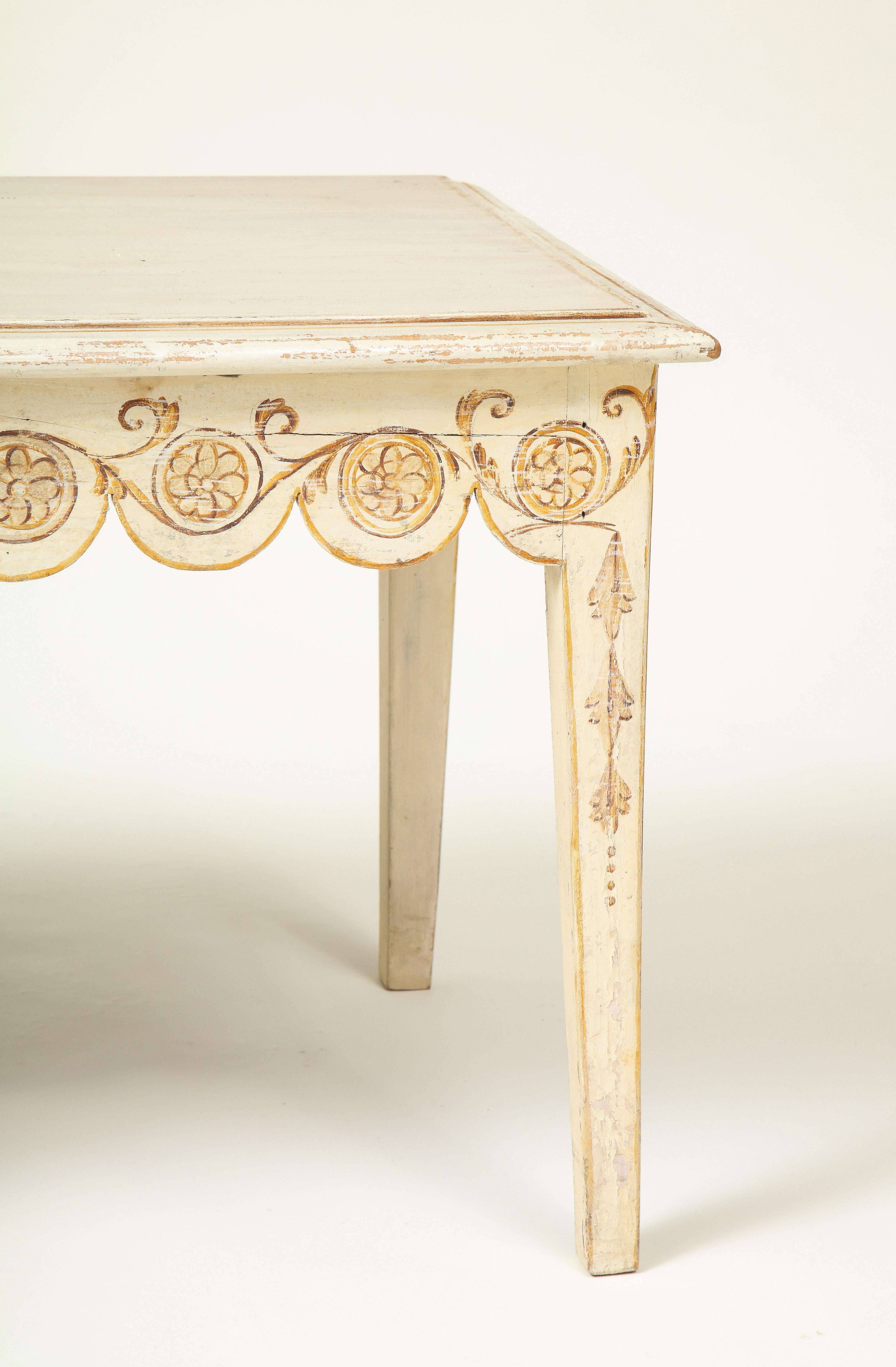 English Long Ivory-Painted Hall Bench