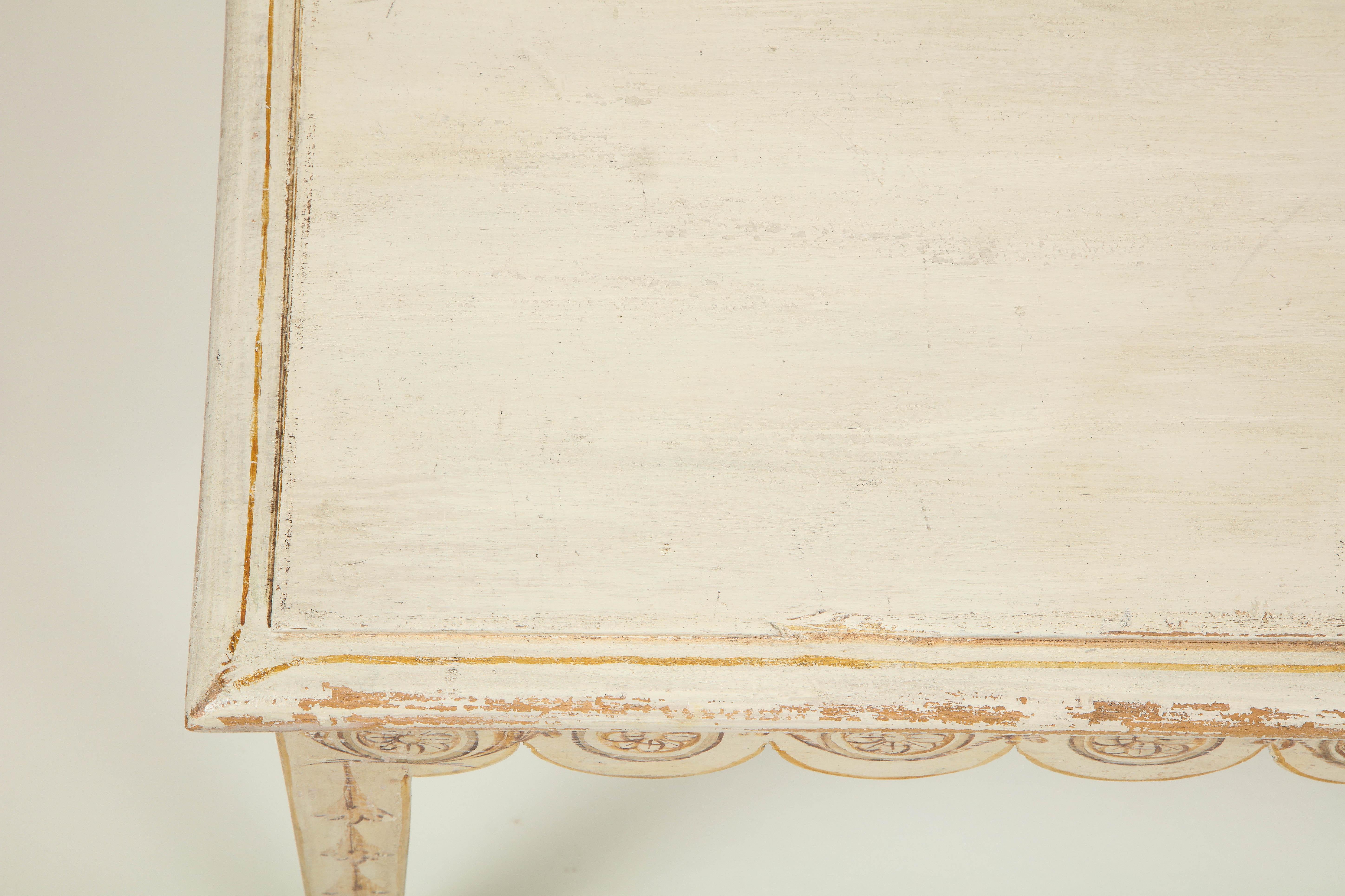 Hand-Painted Long Ivory-Painted Hall Bench