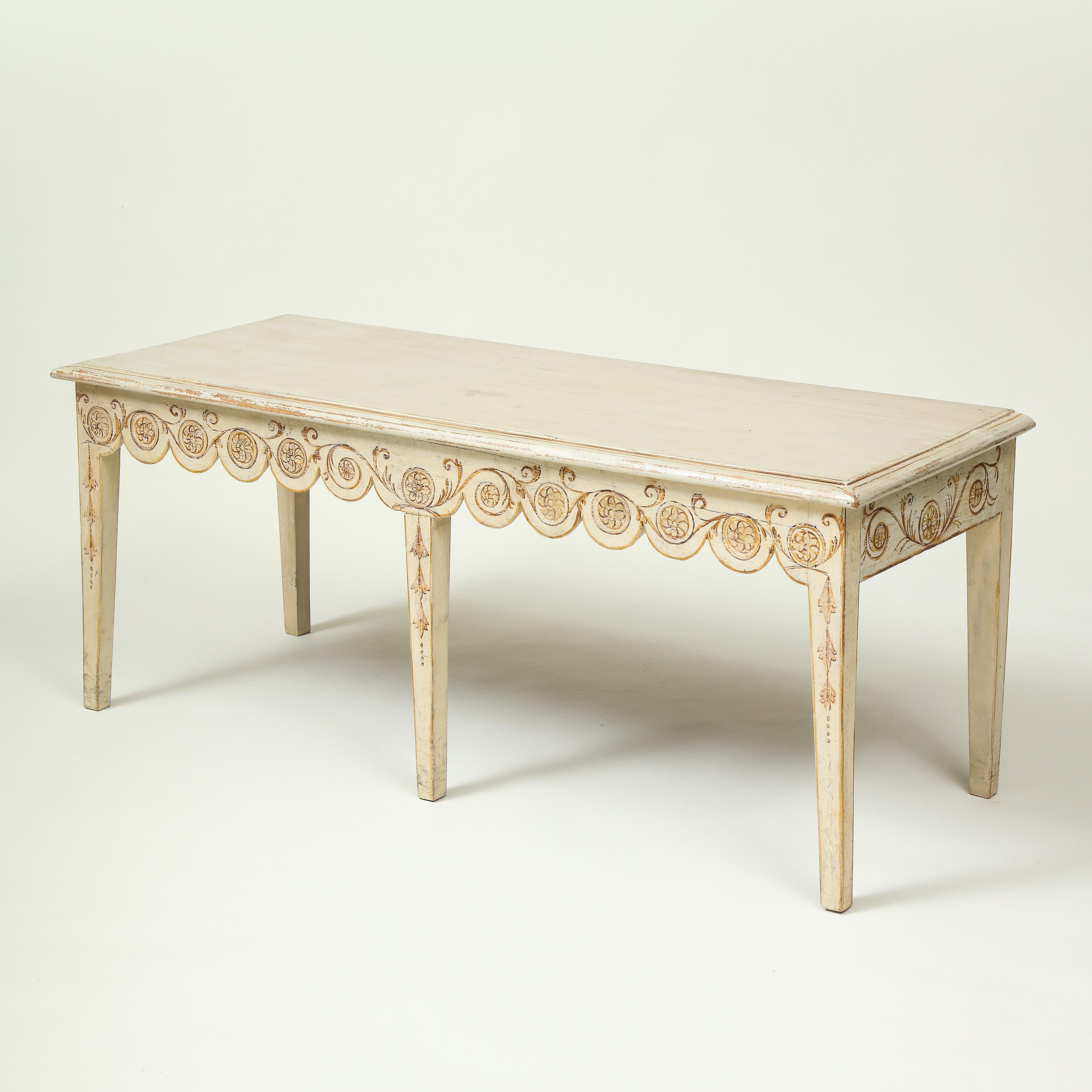 Long Ivory-Painted Hall Bench In Good Condition In New York, NY