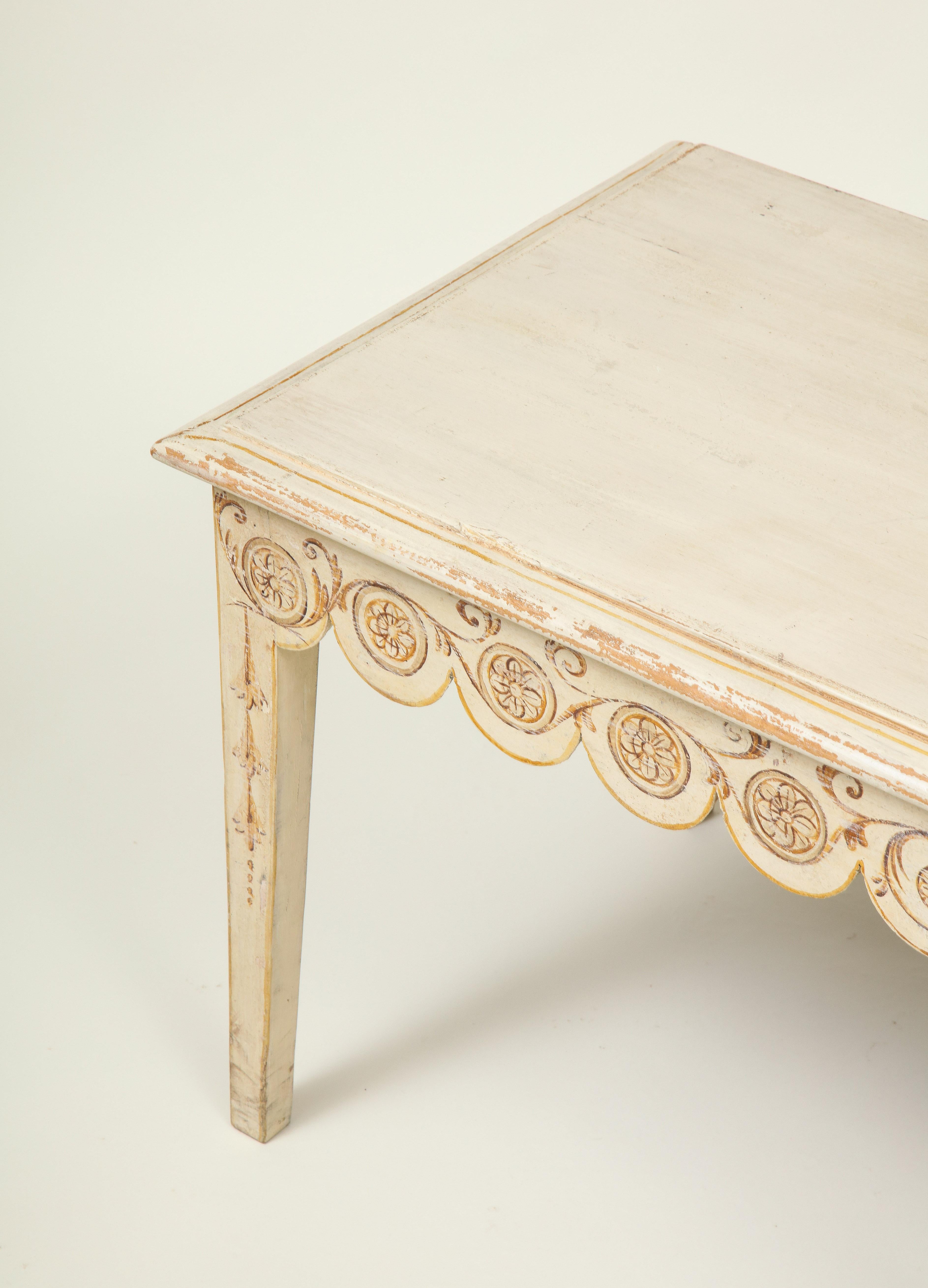 20th Century Long Ivory-Painted Hall Bench