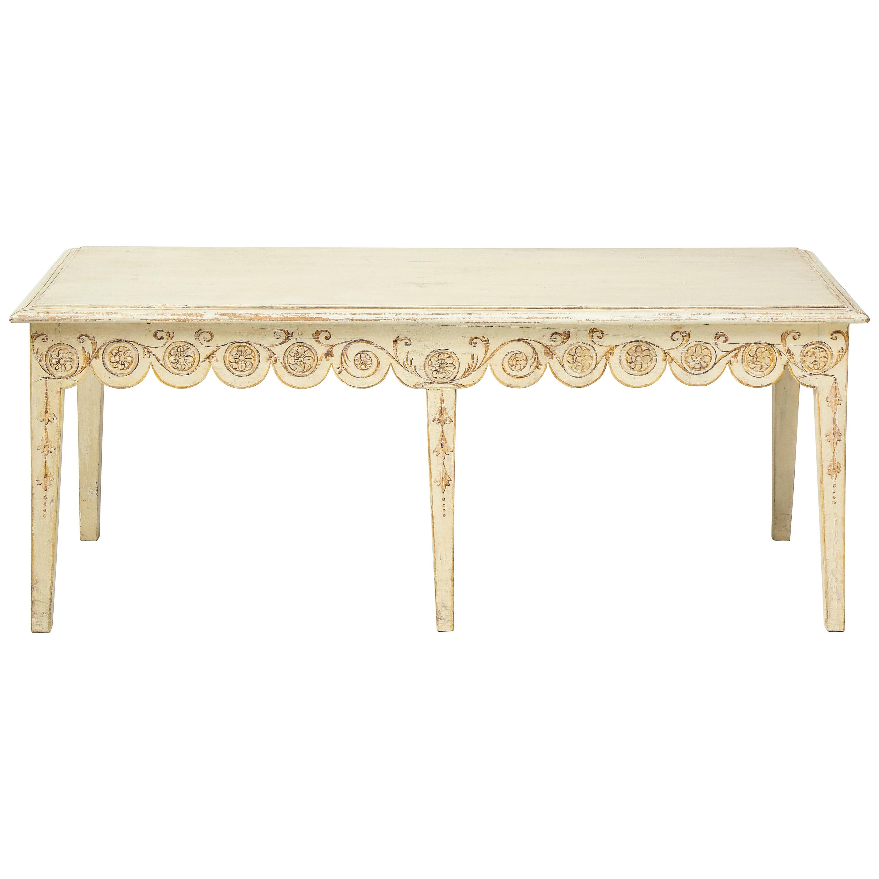 Long Ivory-Painted Hall Bench