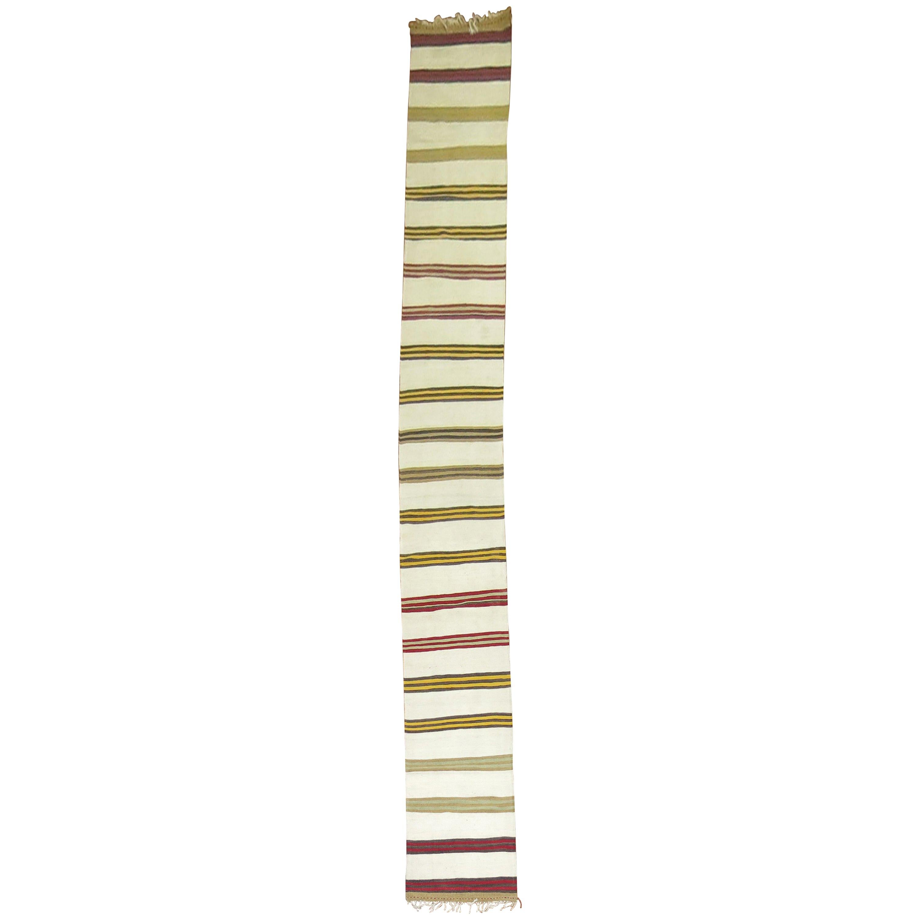 Long Ivory Striped Vintage Kilim Long Runner For Sale