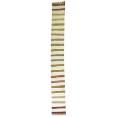 Long tapis de couloir long Kilim vintage à rayures ivoire