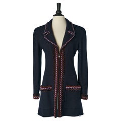 Long jacket in Navy tweed with velvet trims and zip closure Chanel Boutique 