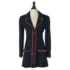Long jacket in Navy tweed with velvet trims and zip closure Chanel Boutique