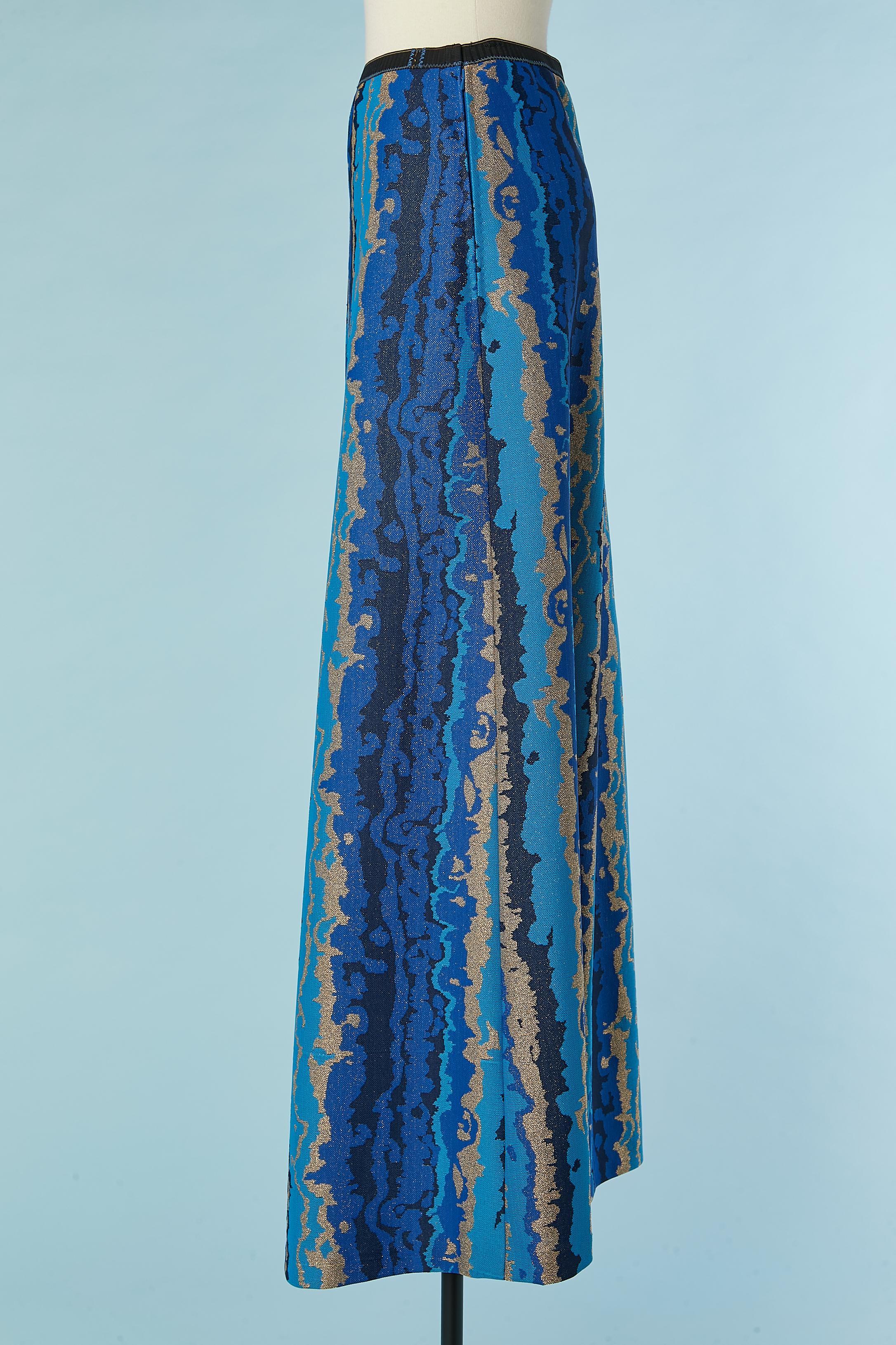 Blue Long jacquard skirt Circa 1970's For Sale