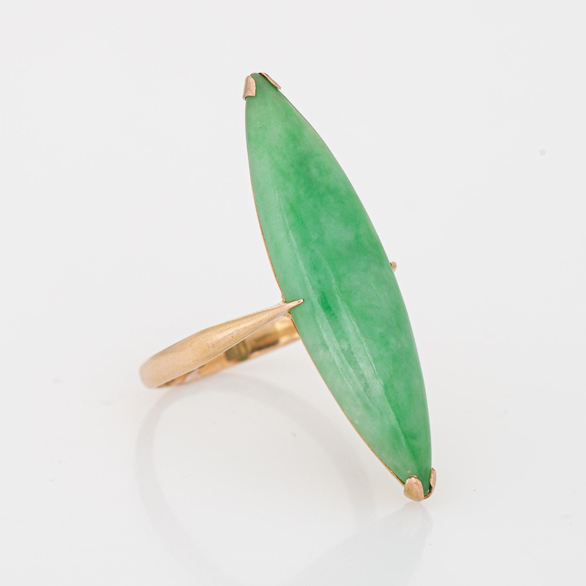 Modern Long Jade Ring Vintage 18k Yellow Gold Sz 9 Elongated Cocktail Fine Jewelry 