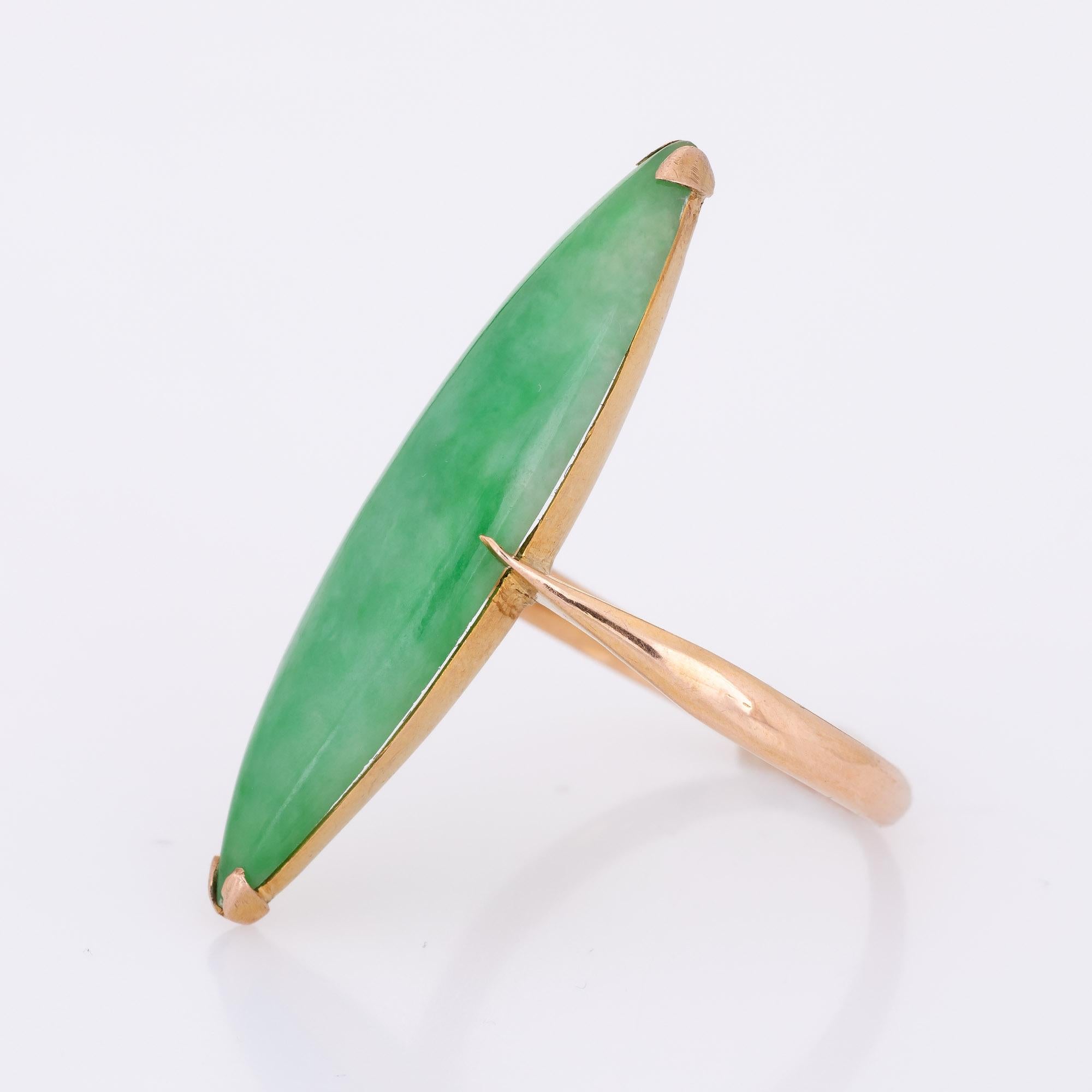 Marquise Cut Long Jade Ring Vintage 18k Yellow Gold Sz 9 Elongated Cocktail Fine Jewelry 
