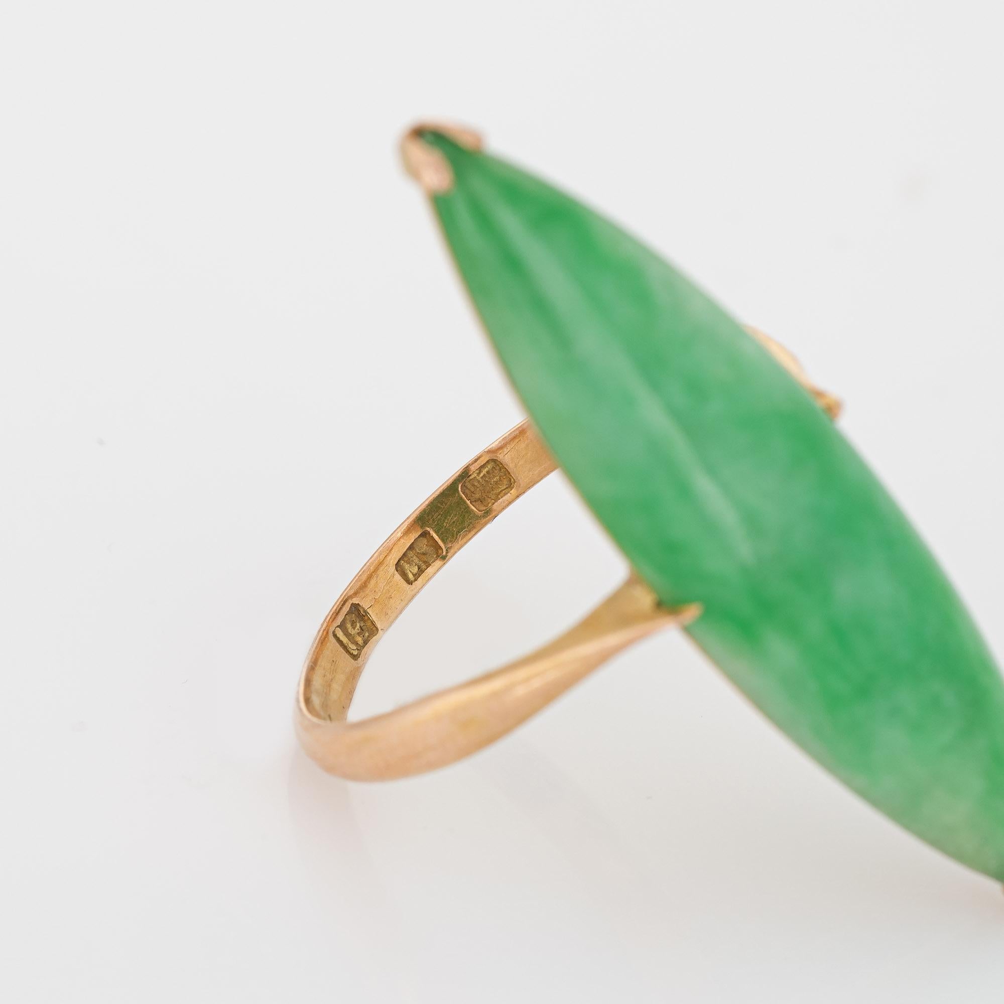 Long Jade Ring Vintage 18k Yellow Gold Sz 9 Elongated Cocktail Fine Jewelry  1