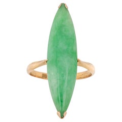 Long Jade Ring Vintage 18k Yellow Gold Sz 9 Elongated Cocktail Fine Jewelry 
