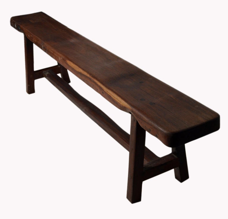 Long Javanese 19th Century Wooden Bench with Brown Finish and Cross ...