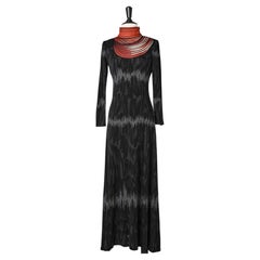 Long  jersey dress with a  "trompe l'oeil" scarf printed Roberta Di Camarino