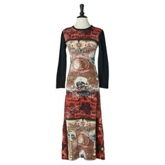 Long jersey printed dress with black knit sleeve GAULTIER JEANS