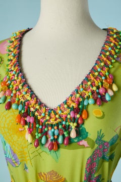 Long jersey printed evening dress with beadwork KEN SCOTT