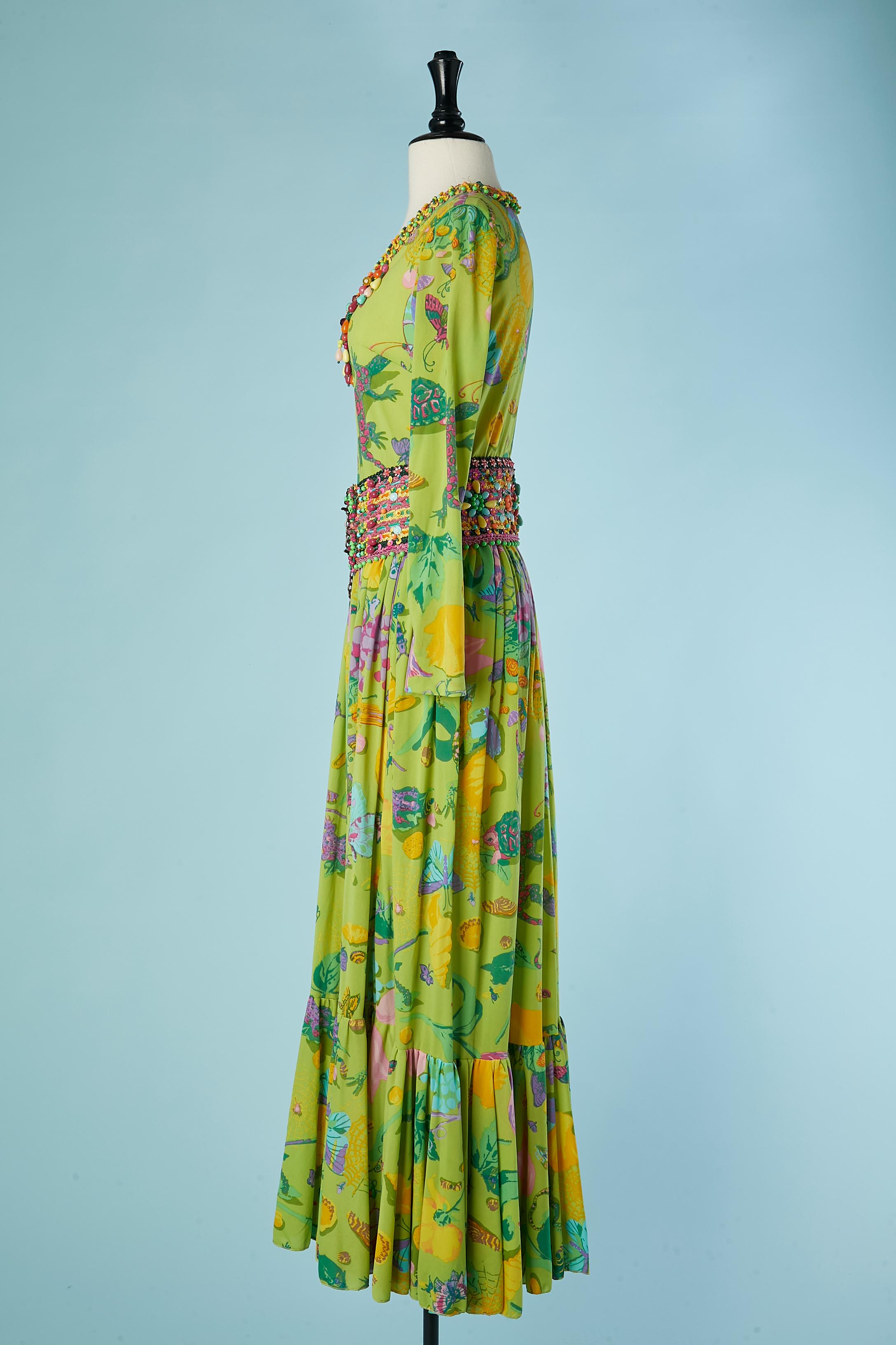 Long jersey printed evening dress with beadwork KEN SCOTT For Sale 2