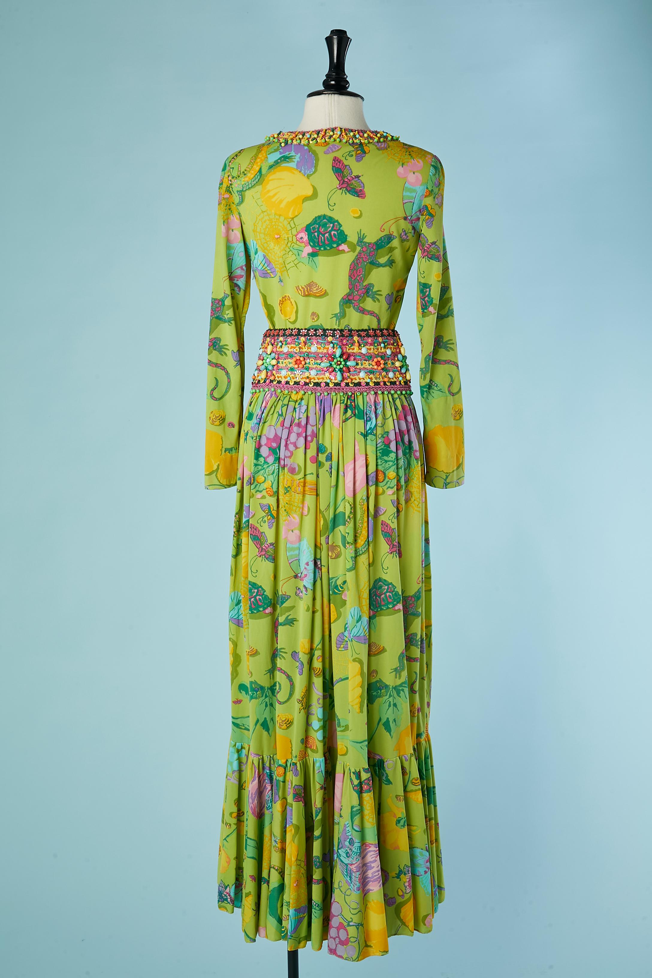 Long jersey printed evening dress with beadwork KEN SCOTT For Sale 3