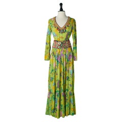 Long jersey printed evening dress with beadwork KEN SCOTT