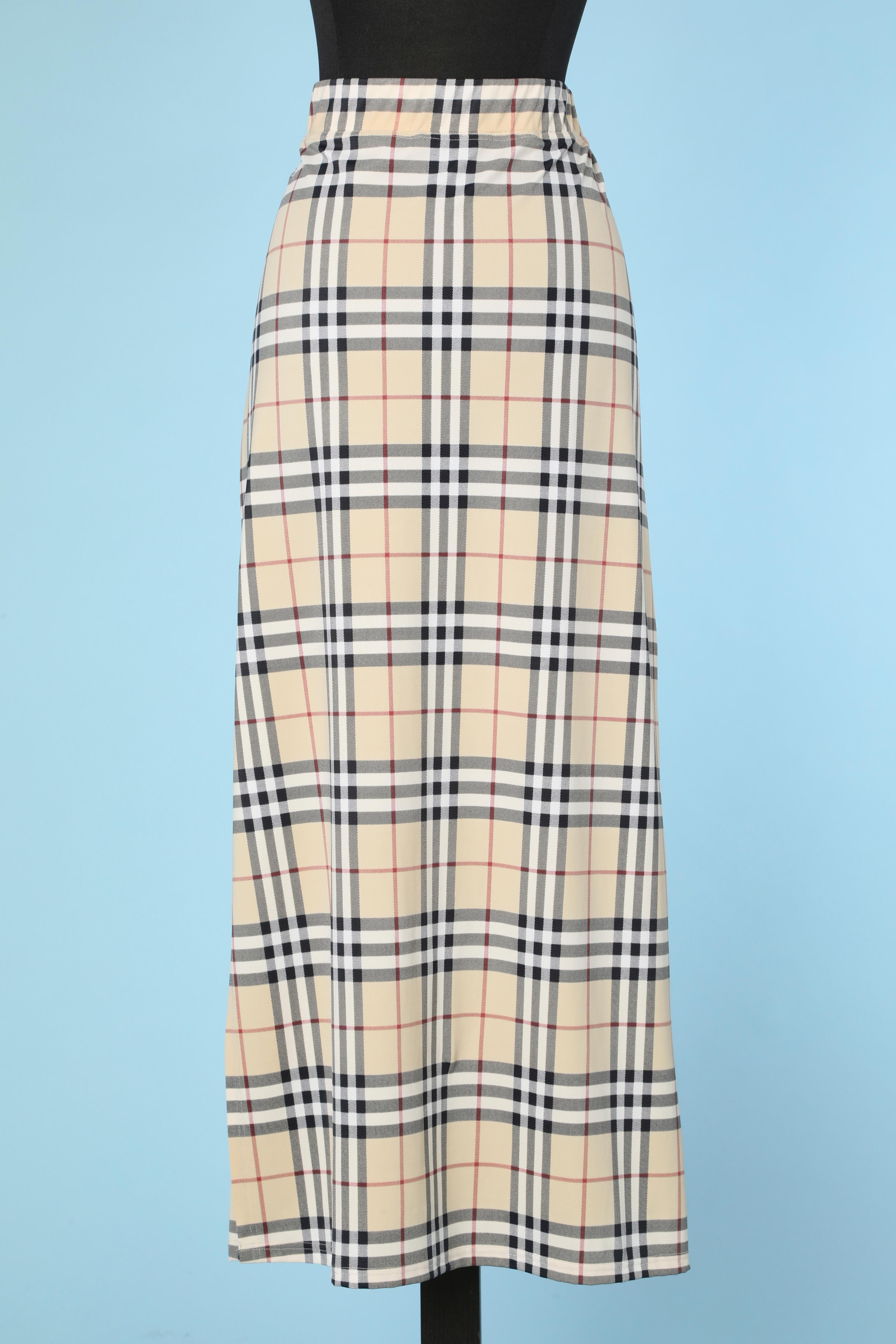 Gray Long jersey skirt with tartan print Burberry 