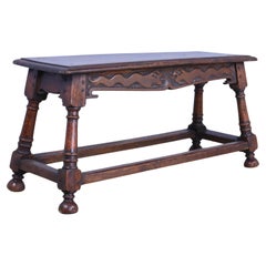 Vintage Long Joint Stool or Bench in Oak with Celtic Snake Carving