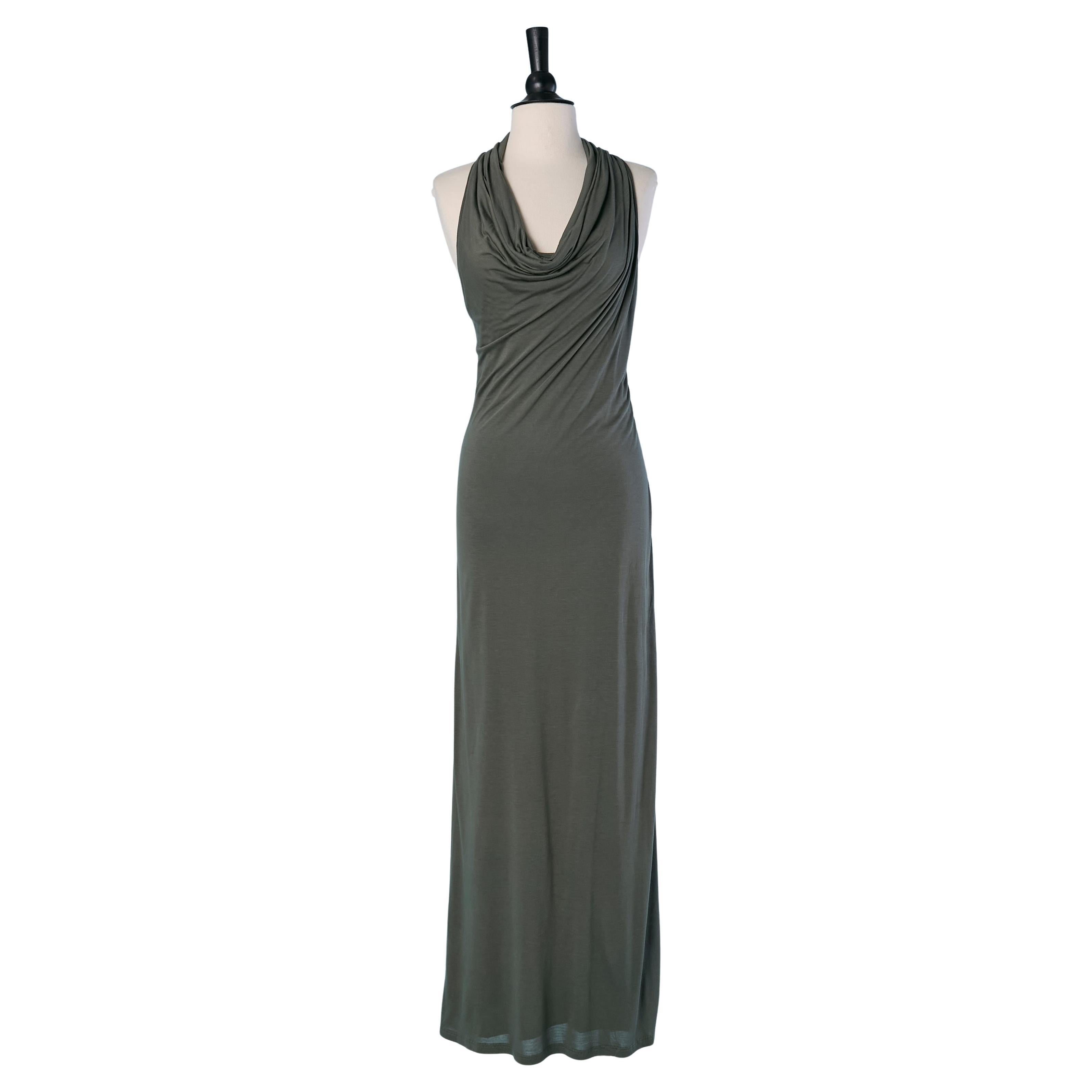 Long kaki sleeveless jersey dress HELMUT