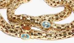 Long, Ladies Necklace, King Chain with Gemstones, 14 Karat Gold