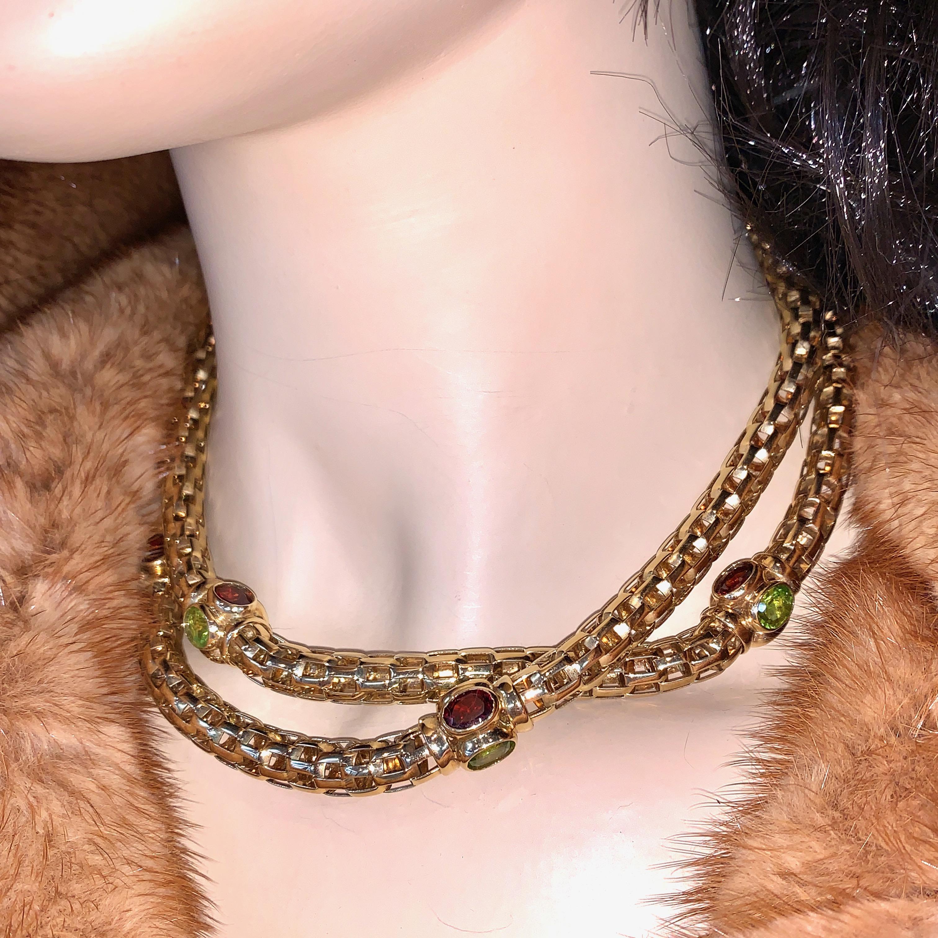 Women's Long, Ladies Necklace, King Chain with Gemstones, 14 Karat Gold