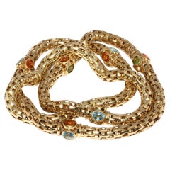 Long, Ladies Necklace, King Chain with Gemstones, 14 Karat Gold